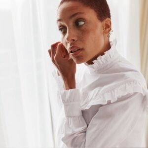 M&S x Alexa Chung The Harry Dress White Cotton Poplin Ruffle Bib Dress Victorian